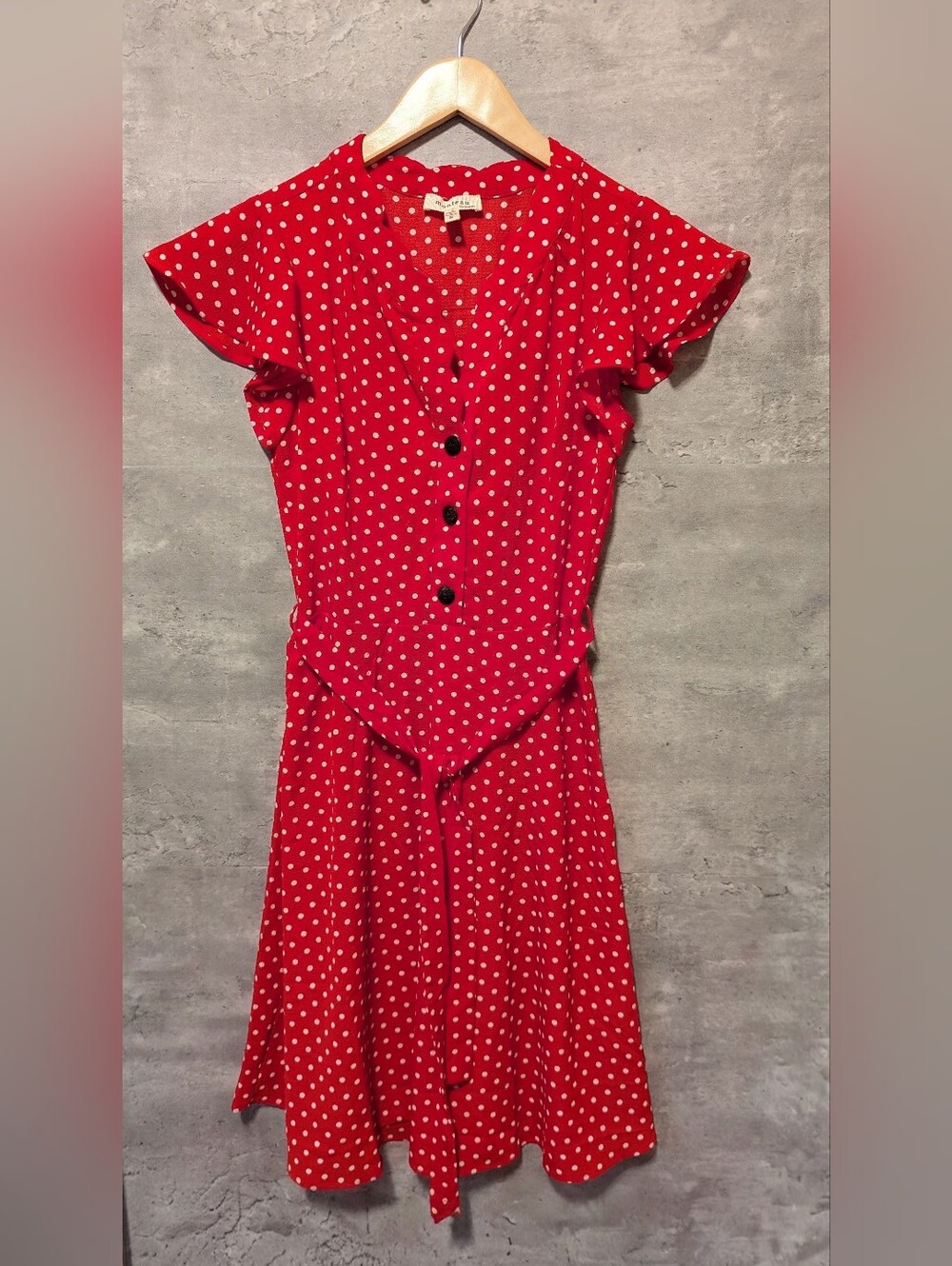 Monteau Los Angeles Red Polka Dot Button-Front Dress